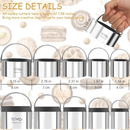 10-Piece Cookie Biscuit Cutter Set - Round & Square with Handle for Baking, Past gallery