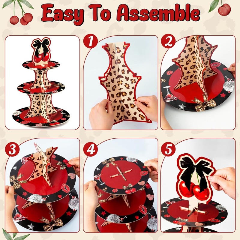 Cheetah Cherry Cupcake Stand - 3 Tier Red Cherry Bow Leopard Print Cupcake To... gallery