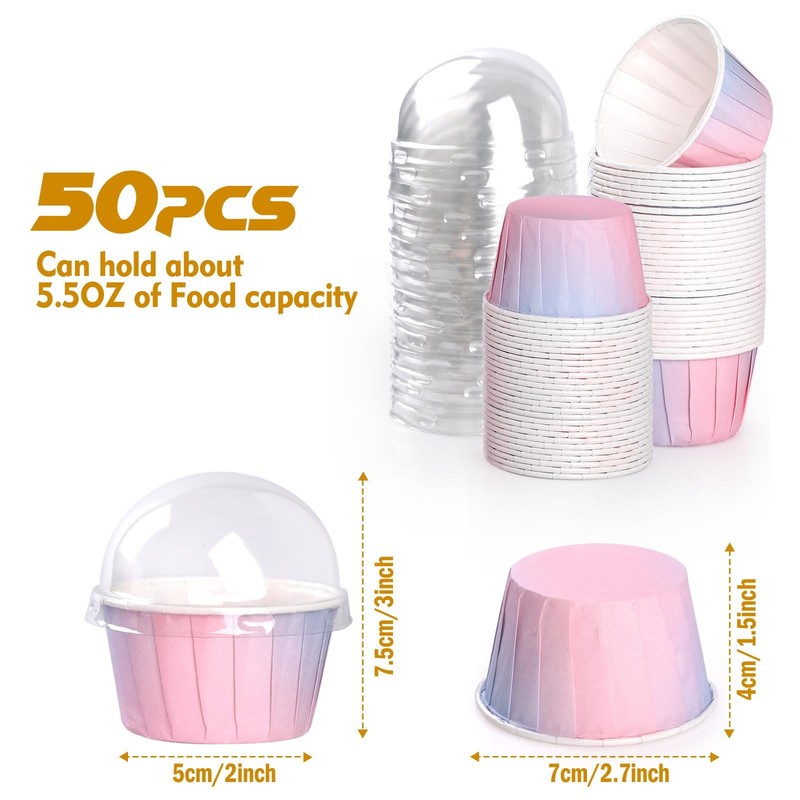 50 PCS Gradient Color Cupcake Liners Paper With Lid Foil Metallic Baking gallery