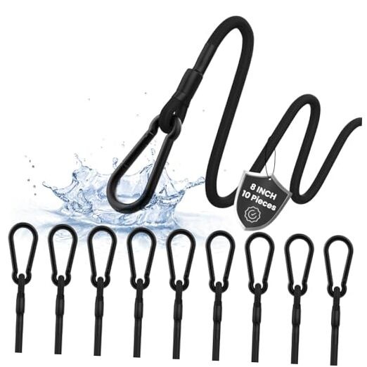 10 Pack Mini Bungee Cords with Carabiner Hooks 8 Inch Length Bungie Straps for gallery