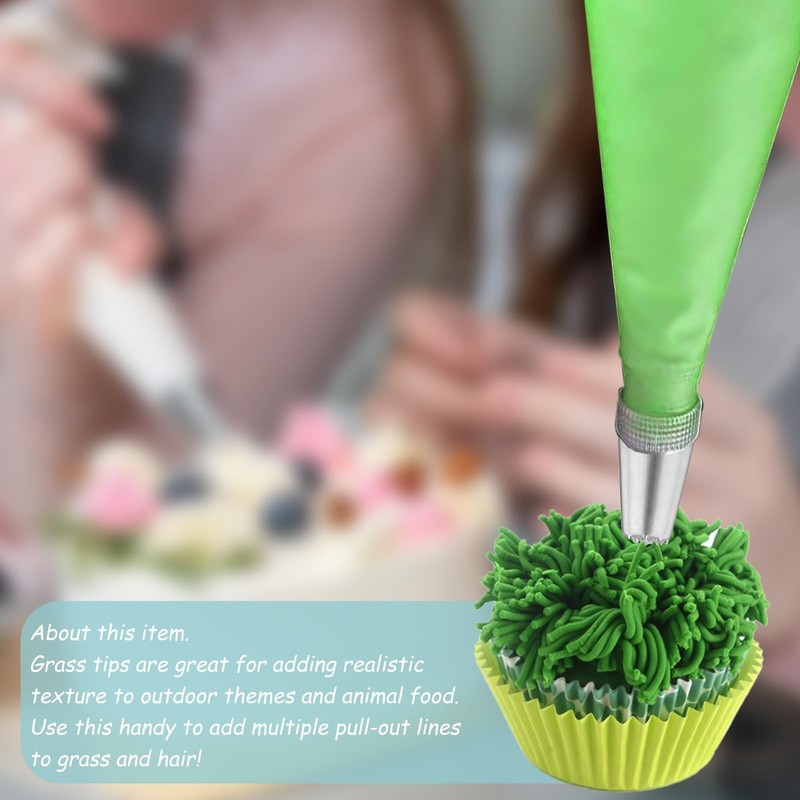 3 PCS Grass Icing Piping Tips and 10 Bags Set, Frosting normal, Silver gallery