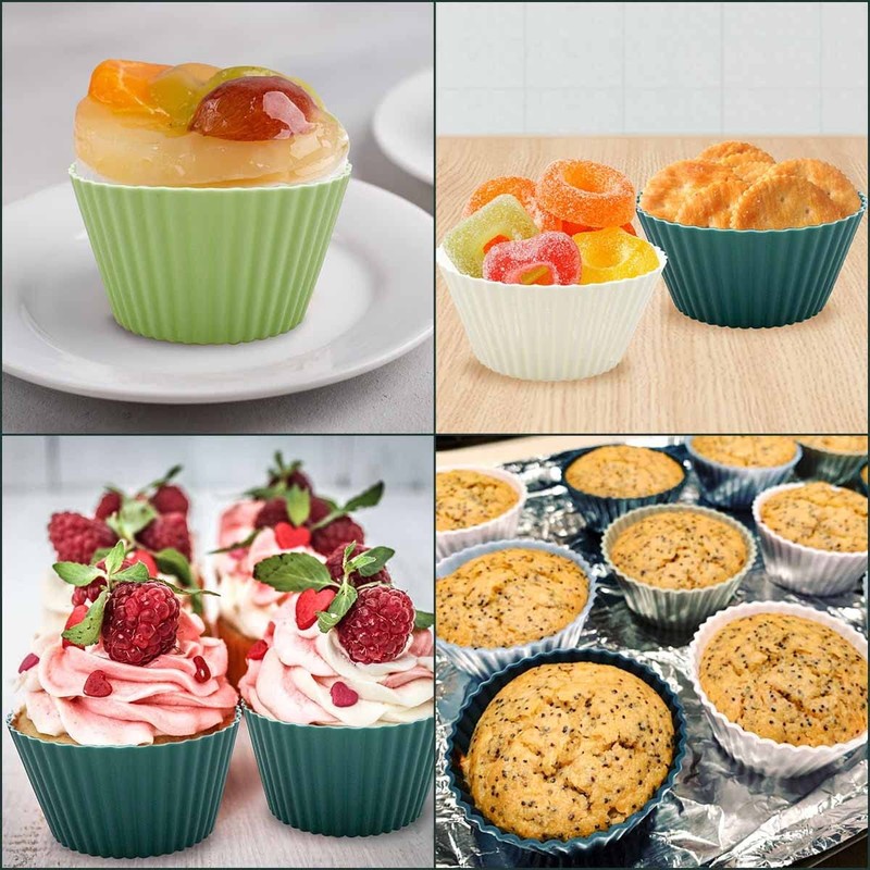 24 Pack Silicone Baking Cups Reusable Muffin Liners Non-Stick Cup Cake Molds ... gallery