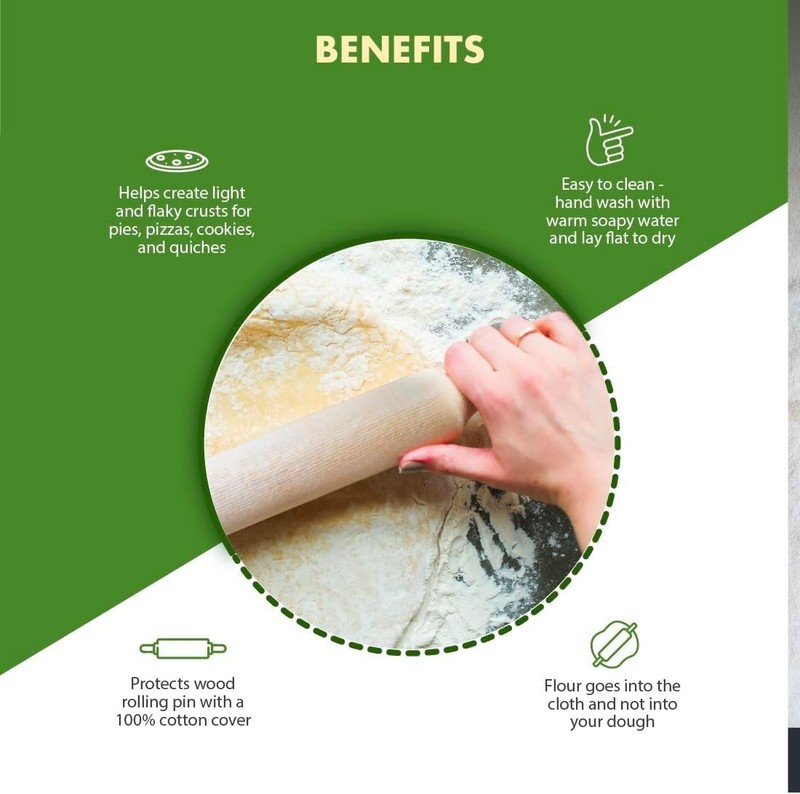 Baking Must-Have: 2-Pack 15'' Cotton Rolling Pin Covers for Ideal Consistency gallery