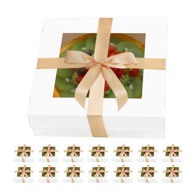 15 PCS White Catering Boxes With Lids Window 9x9x2.5 In Take Out Food Bakery