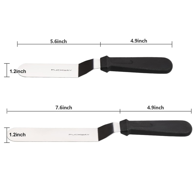 PUCKWAY Offset Icing Spatula Set, Stainless Steel, 6 & 8 Inch, Black, 2 Pack gallery