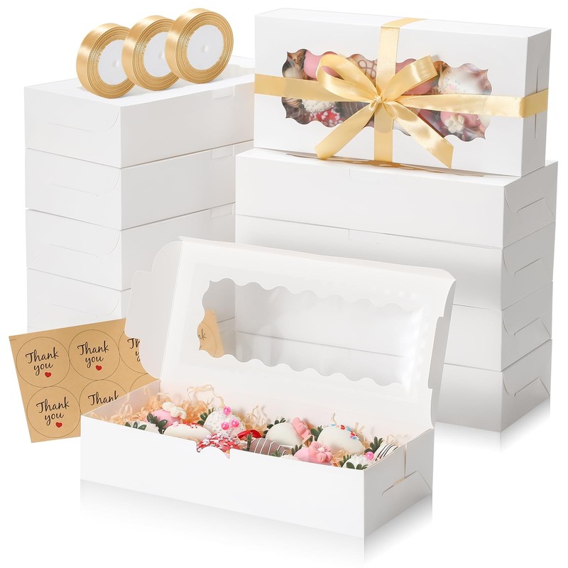 36 Pack Cookie Boxes with Window, 12.5×5.5×2.5 Inches Bakery Boxes with Ribbo…