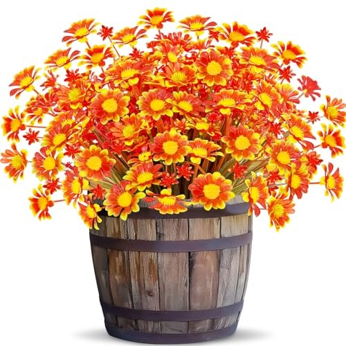 264 Heads Artificial Fake Fall Flowers Plants 8 Bundles Orange Daisy gallery