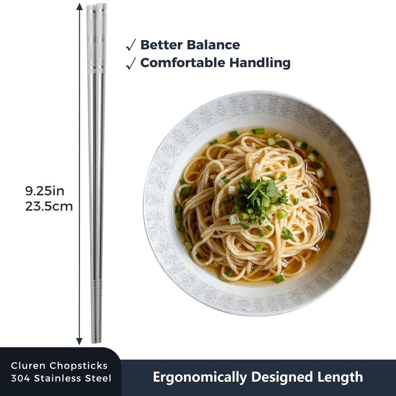 Premium 304 Stainless Steel Chopsticks Set (5 pair) - Reusable Metal Chopstic... gallery
