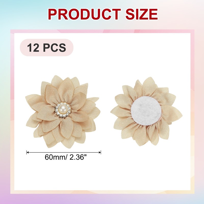 2.36 in Rhinestone Chiffon Flower, 12 Pcs Fabric Appliques, Beige gallery