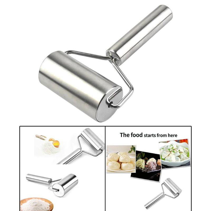Stainless Steel Roller Rolling Pin w/ Handle for Pastry Pizza FAST SHIP gallery