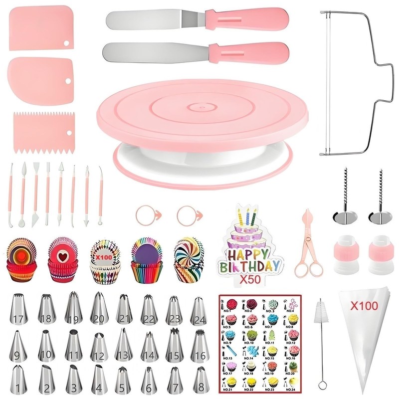 ANSLYQA Cake Decorating Kit, 298 Pcs with Cake Turntable, Leveler, 24 Numbere…