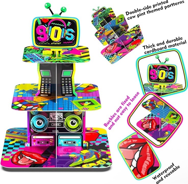 3 Tier 90S Theme Cupcake Stand 90S Birthday Party Decorations Cupcake Tower gallery