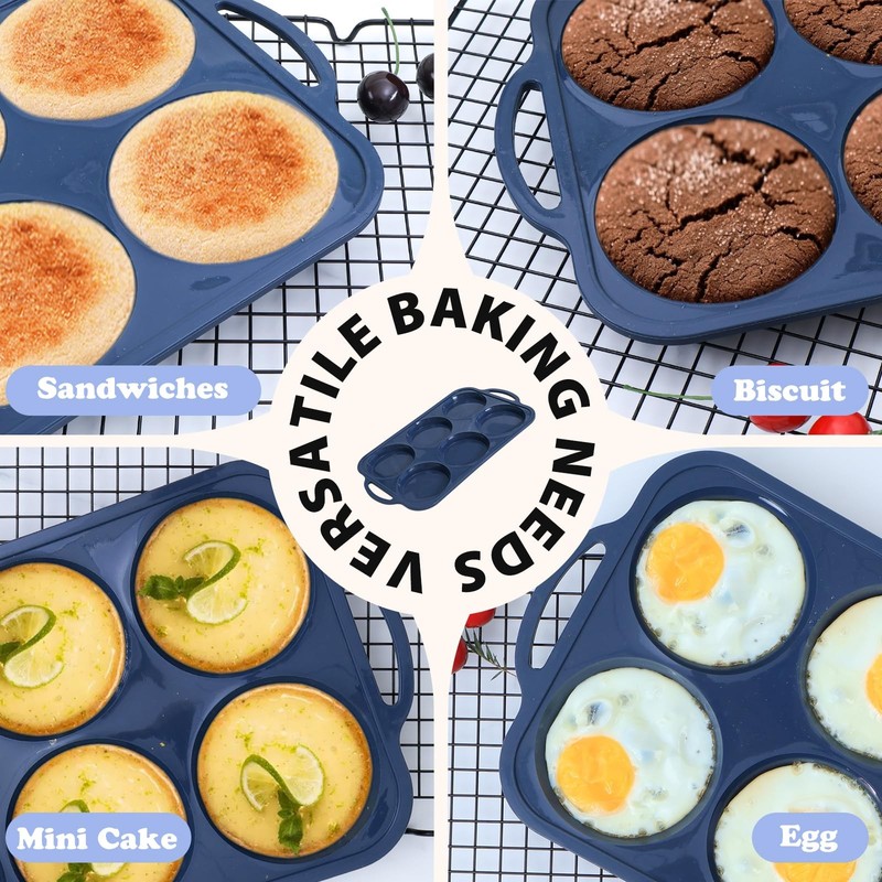 Vnray 4 Inch Jumbo Silicone Muffin Top Pan with Metal Frame, 6 Cup Size, Gray gallery