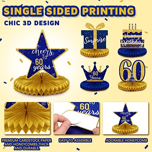 8 Pieces Table Decorations Glitter Honeycomb Centerpieces Blue 60th Birthday gallery