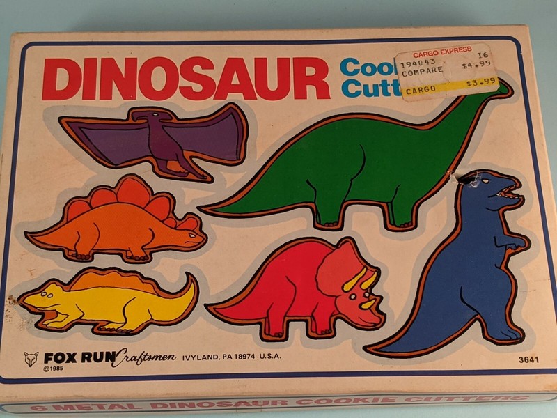 Dinosaur Cookie Cutter Set Of 6 Boxed Vintage Metal Cutters Fox Run 1985