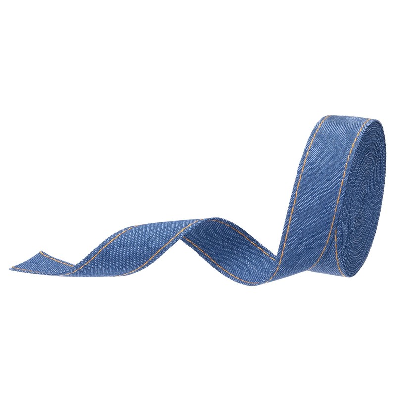 1 Inch Denim Fabric Ribbons, 5 Yards Denim Bow Jean Ribbon, Dark Blue 25mm