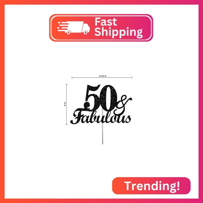 Fabulous & 50 Black Glitter Cake Topper, 50th Birthday Party Decorations Ideas, gallery