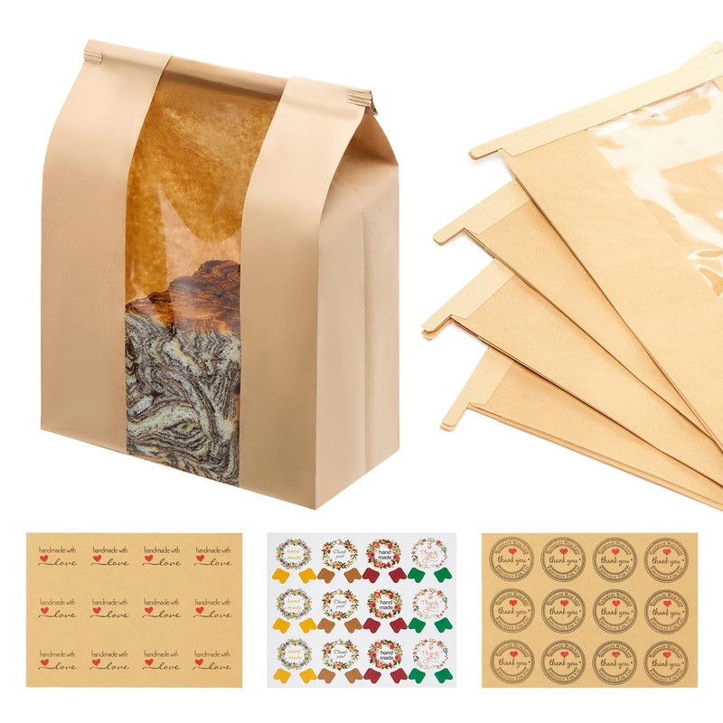120 Pack Large Kraft Paper Bread Loaf Bag with Tin Tie Tab Lock ，for Homemade…