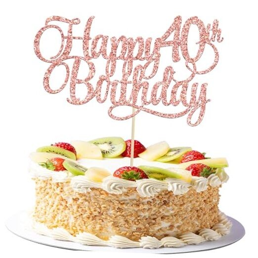 1 Pack Happyth Birthday Cake Topper Glitter Number Forty Years Old Rose Gold 40