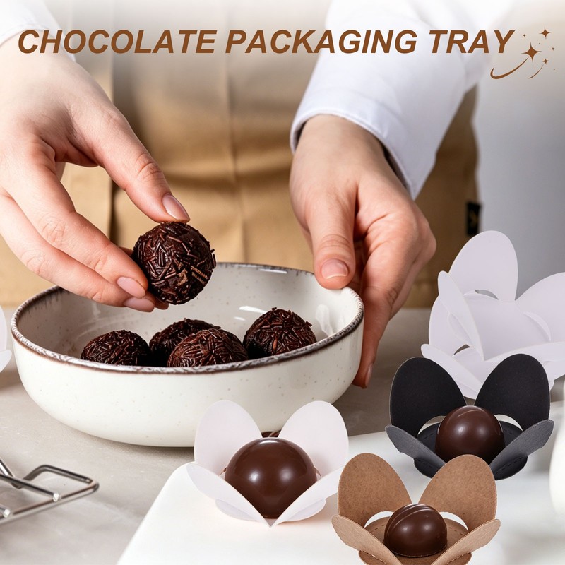 50Pcs Truffle Wrappers, Mini Cupcake Liners Chocolate Cups Liners, White/Brown gallery