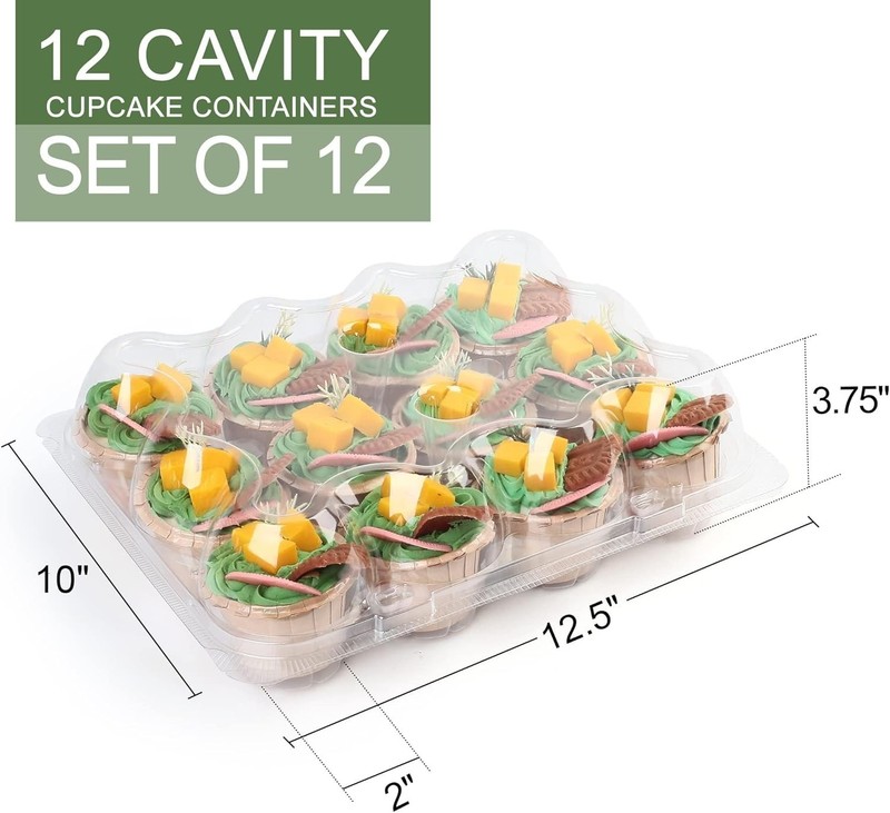 12 Count x 12 Sets Cupcake Containers with 144 Liners, Thick Plastic Cupcake ... gallery