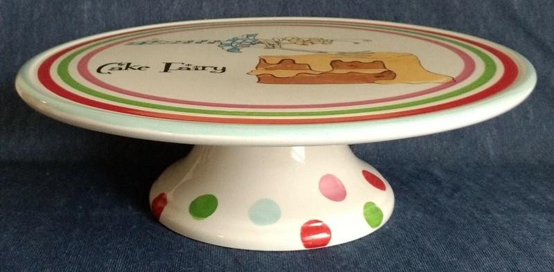Roscher Earthenware ~ “Cake Fairy” ~ PEDESTAL CAKE PLATE ~12" Diameter x 4" High