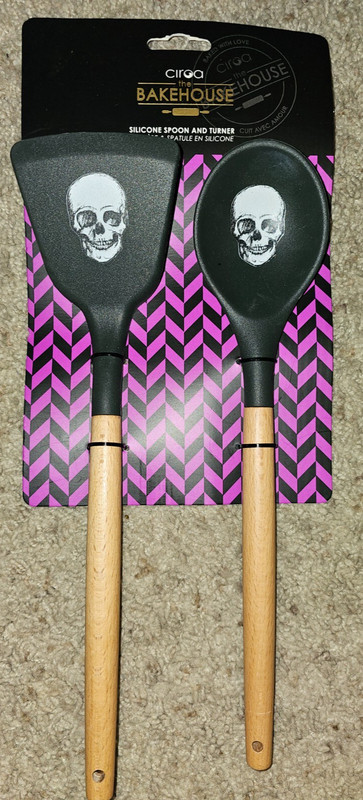 Halloween Occult Silicone Spoon & Spatula w Wood Handles 12½” NOS Baking Cooking