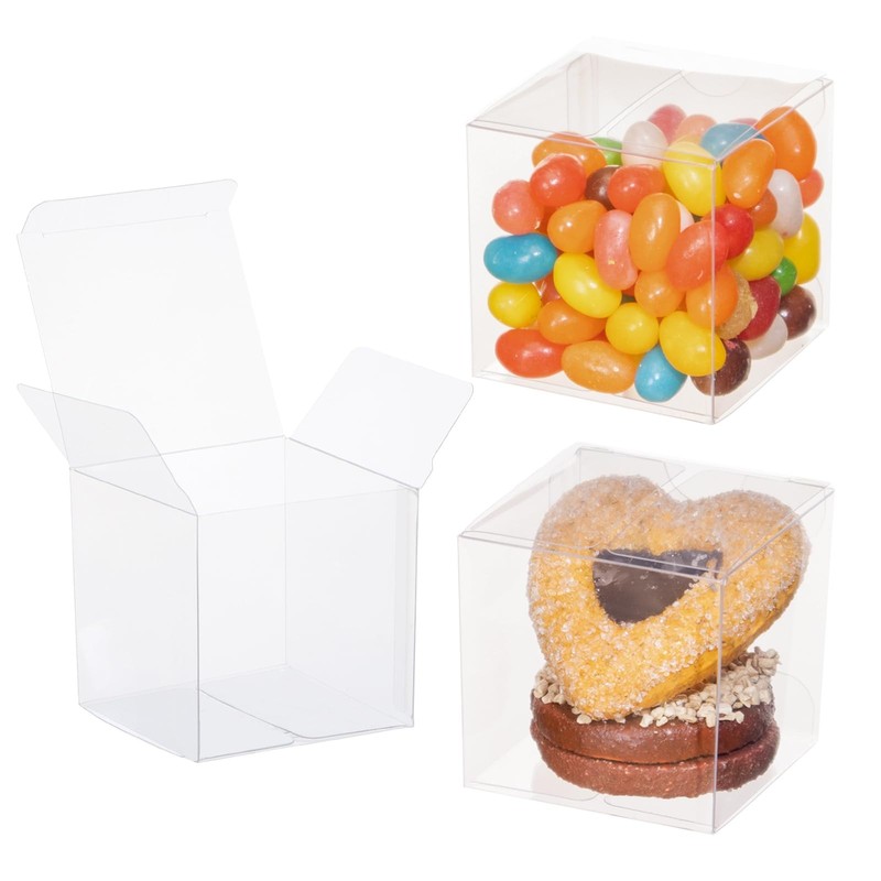 100 Pack 2x2x2 Inch Plasric Clear Macaron Boxes, Treat Boxes, Chocolate Truff…