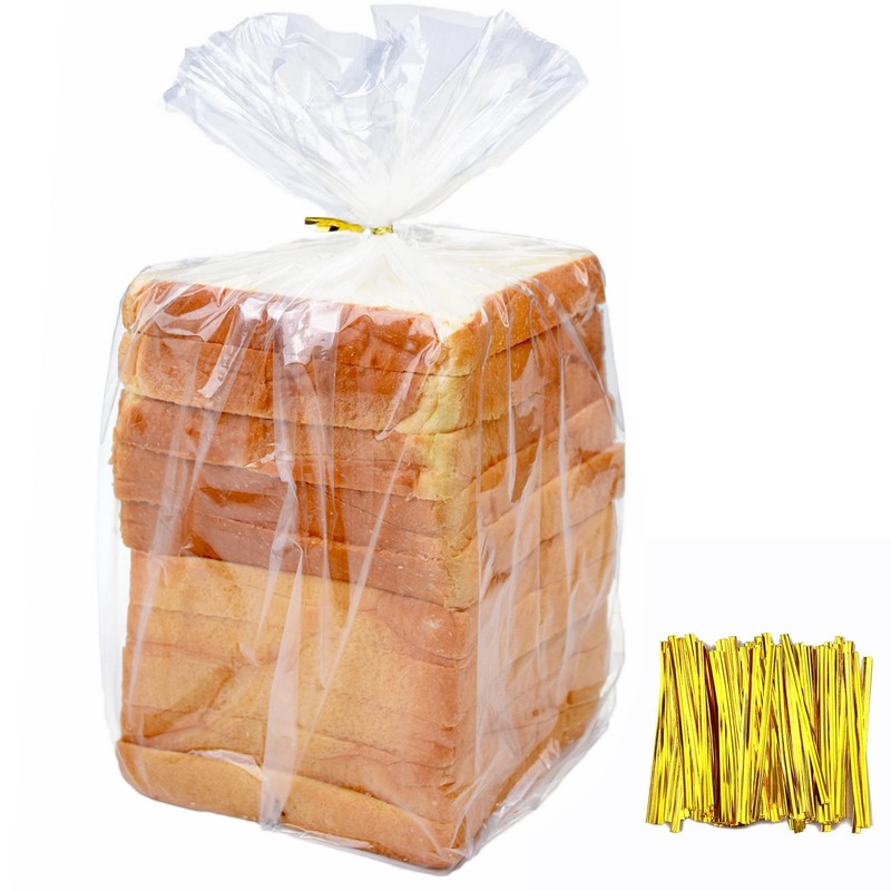 500Pcs Plastic Bread Bags for Homemade Bread and 550 Ties, 18 x 8 x 4 Inch Re…