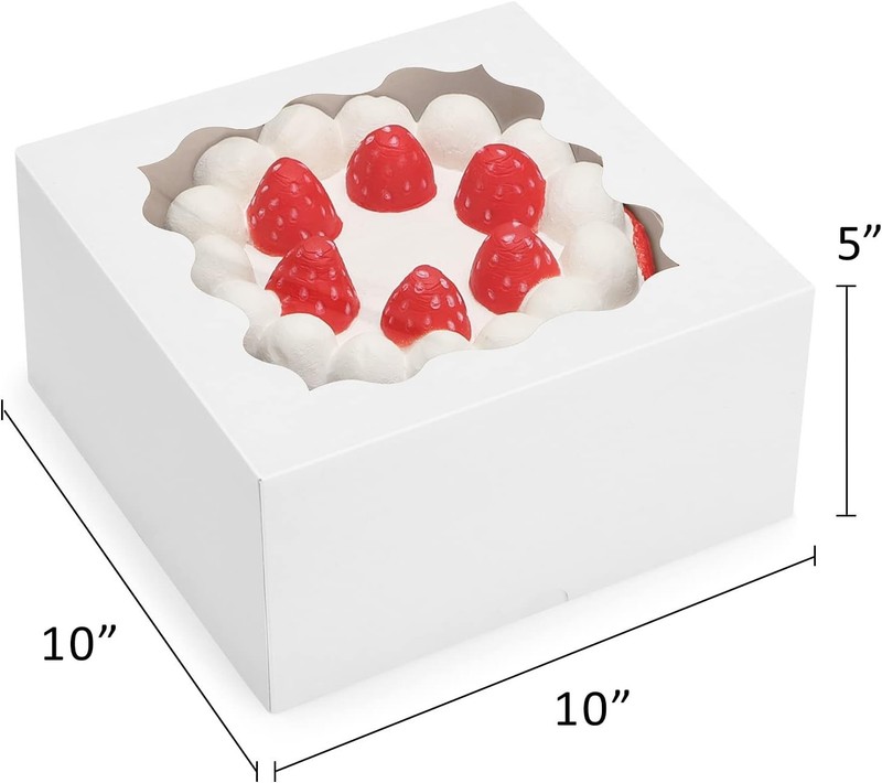 Auto-Popup 10X10X5 Cake Boxes with Window, 24Pcs Quick Fold Brown Bakery Boxes, gallery