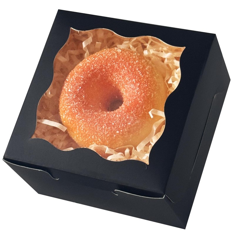 30 PCS Black Bakery Box Window 4x4x2.5 Inch Macaron Donut Pastry Cookie