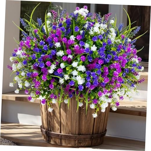 Artificial Flowers for Outdoors Mixed, 3 Colors Magenta Purple White Lavander