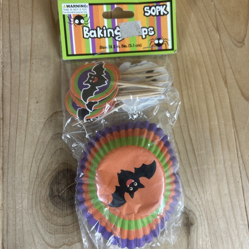 Halloween Baking Cups Picks Cupcake Liners 4x 50 Pack Spiders Bats gallery