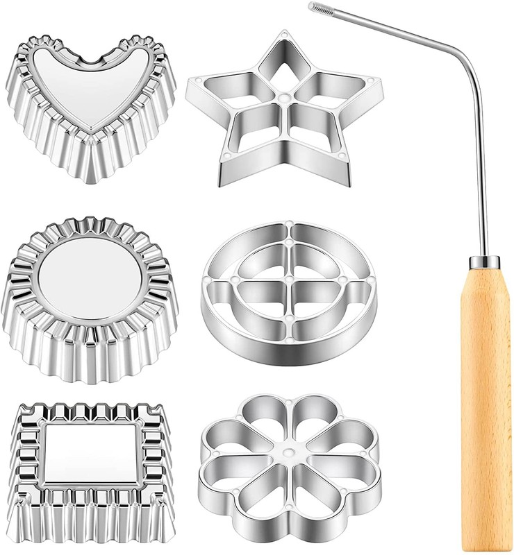 7 Pieces Rosette Iron Set Bunuelos Mold With Handle Lotus Flower Bunuelos Cookie