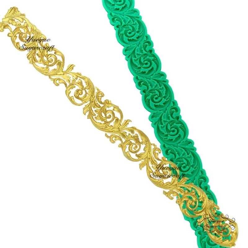 Long Border Baroque Curlicues Scroll Lace Silicone Mold Fondant Sugarcraft Mould gallery