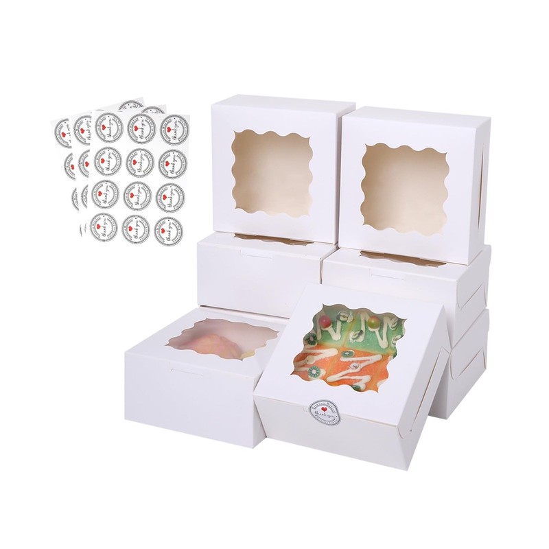 100 pcs 6x6x3 Inches Small Cake Box with Window, 6 inch Cookie Boxes Bakery P...