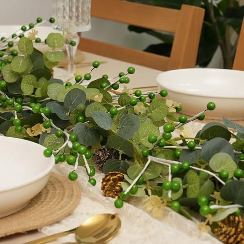 12 Pack Christmas Ornaments Artificial Berry Stems 14" Fake Holly Berry Green gallery