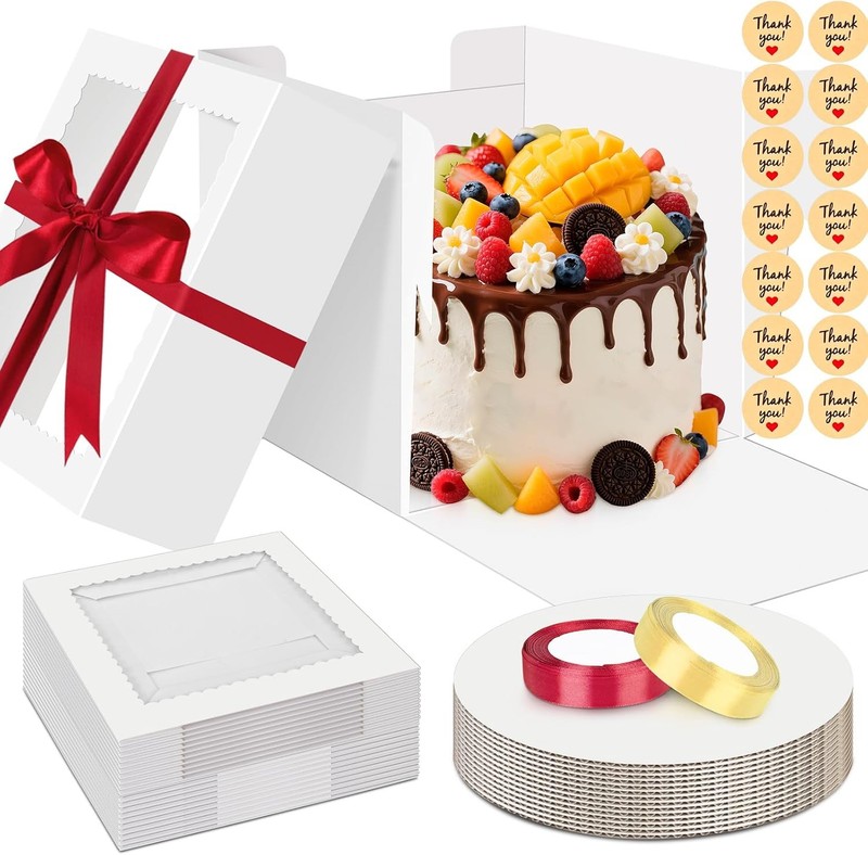 10x10x5 Cake Boxes with Window, Cake Boxes 10 inch Tall with Cakes Box Ribbon