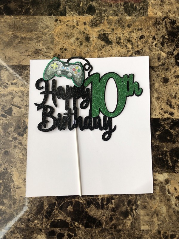 Video Game Boy 10th Happy Birthday Cake Topper Glitter Party Decoration New