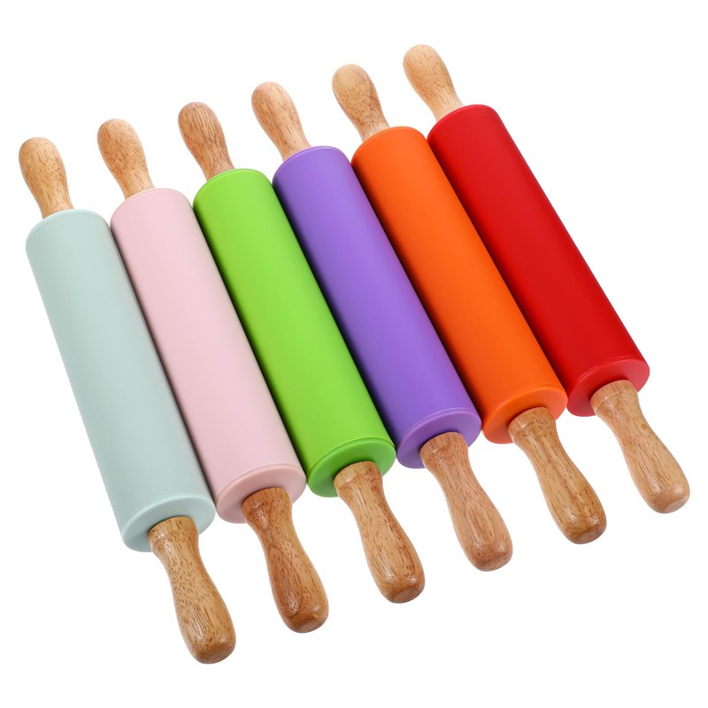 6 Pack Small Rolling Pins for , Silicone Rolling Pin with Wooden Handle, Mini…