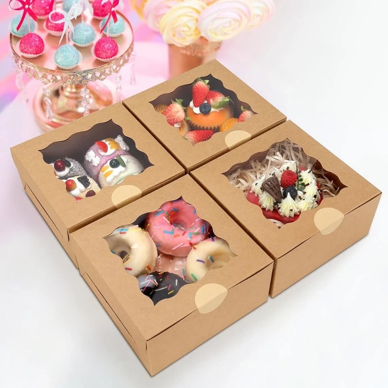 60 Pcs Bakery Boxes with Window, 6 X 6 X 3 Inches, Kraft Cookie Boxes Pastry Box gallery