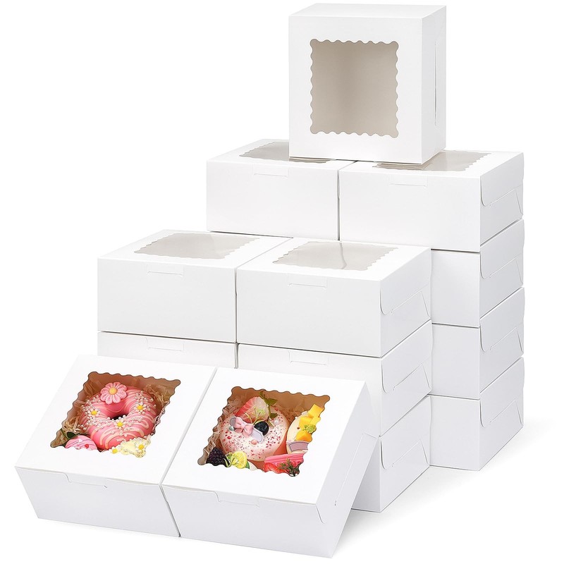 65pcs Cookie Boxes 6x6x3" Treat Boxes with Window - White Bakery Containers for gallery