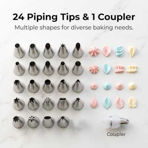 24-Piece Piping Tips Set, Seamless Stainless Steel Cake Decorating Kit, Tips gallery