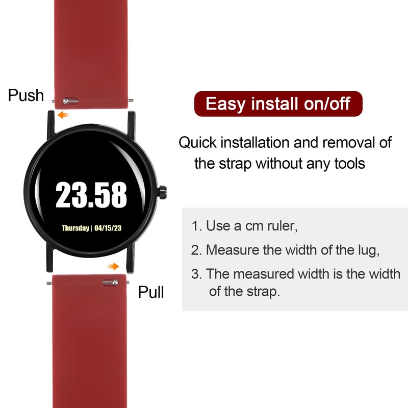 12mm Silicone Watch Strap for Watch Strap with Buckle Black Dark Red gallery