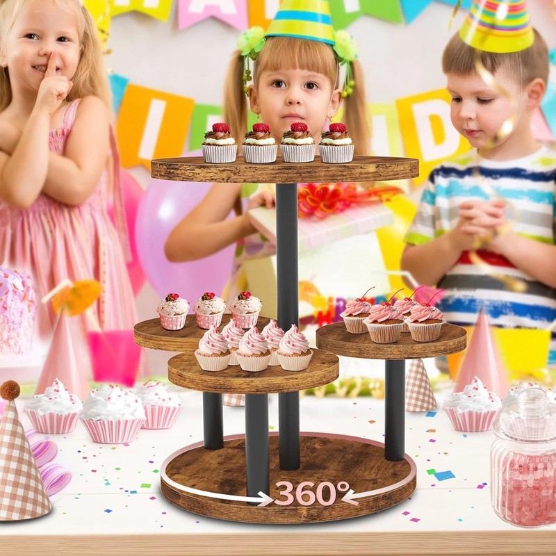 Cupcake Stand, Rotatable Cupcake Stand, Rustic Industrial Wood Cake Stand Cupcak gallery