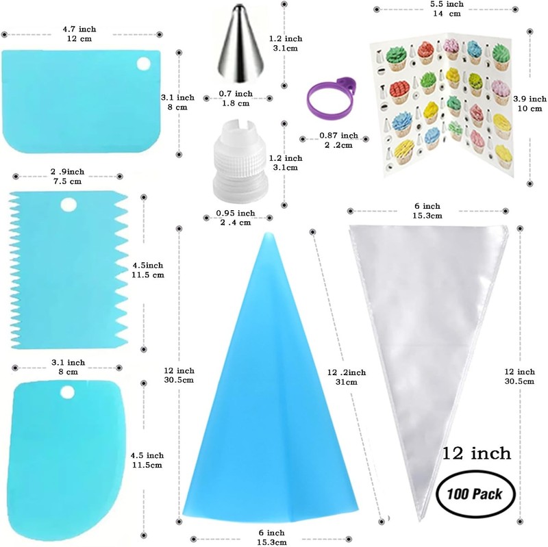 Piping Bags & Tips Set 100PCS 12 Inch Disposable Pastry Bags W/ Tips Cupcake gallery