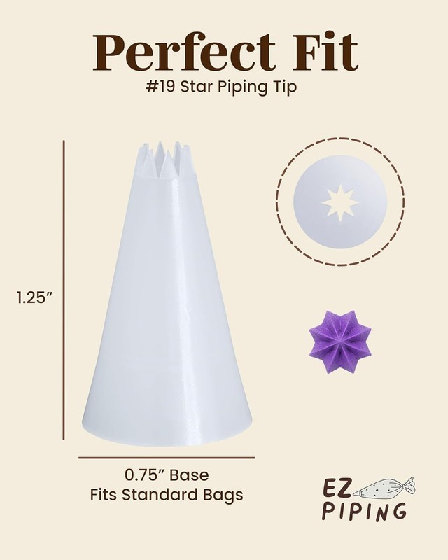 Reusable Plastic Piping Tips Standard Size Star Tip #19 20 PacK with 2 Couple... gallery