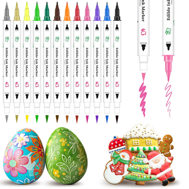 Edible Markers for Cookie Decorating,12Pcs Food Coloring Pens Double Side Food G