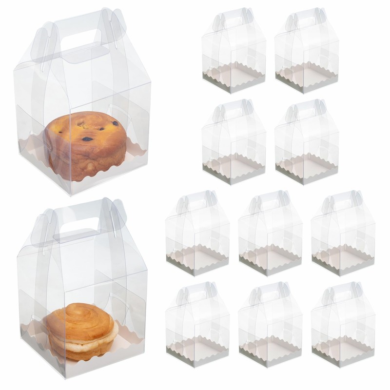 25-Pack Individual Cupcake Containers with Handles, Food-PET Single Cupcake B…