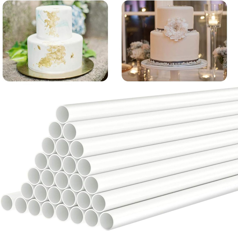 White Plastic Cake Dowel Rods for Tiered Cake Construction and Stacking gallery